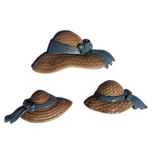 Vintage Burwood Wall Art Wicker Bonnets Set of 3 Homco Plastic Made In USA